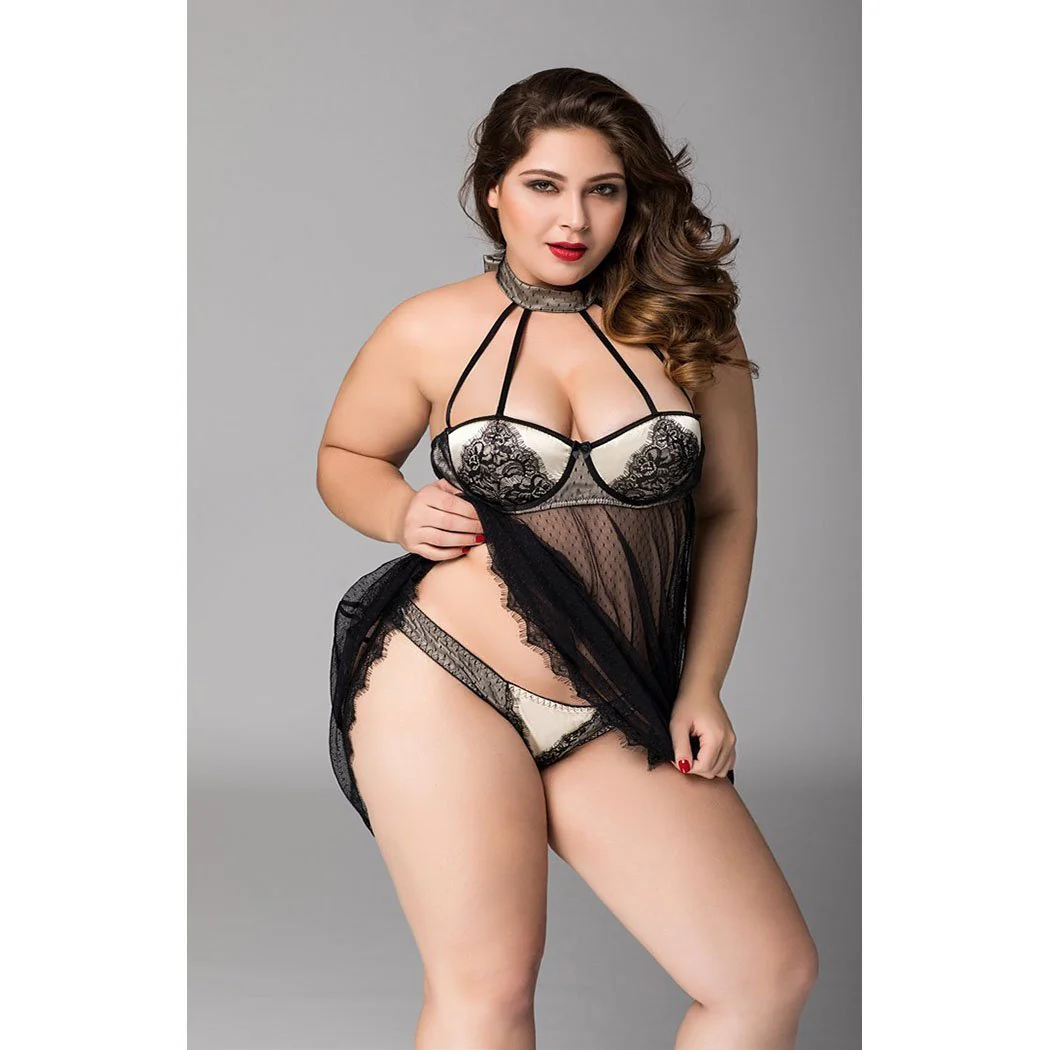 Black Sheer Lace Babydoll - Queen Size - Image 3