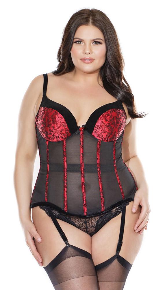 Elegant Push Up Bra Bustier With Sexy Red Floral Detailing - Image 3
