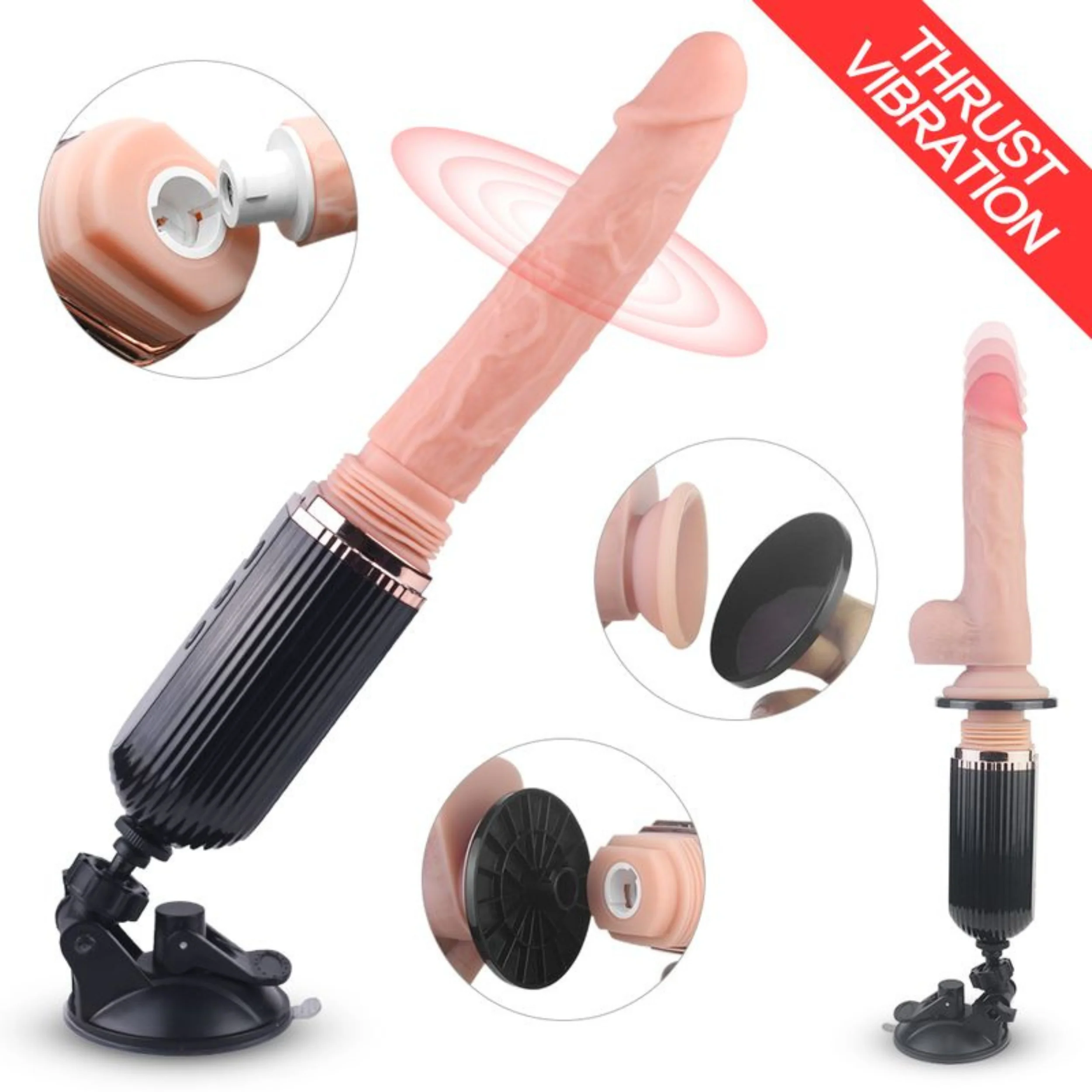 Hands-Free Thrusting & Vibrating Silicone Dildo - Includes Suction Cup Compatible Attachment! - Image 5