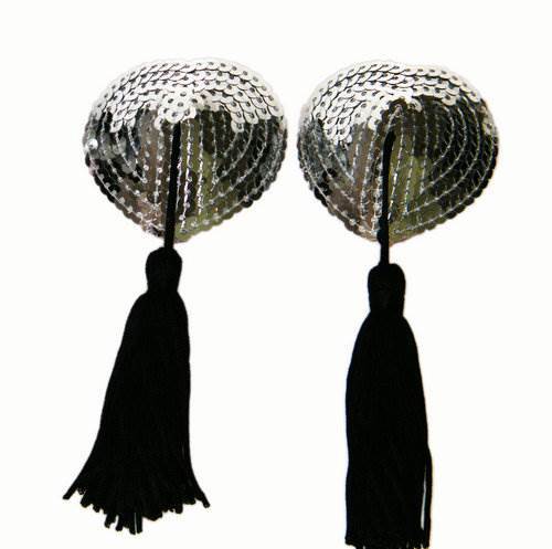 Sequin Heart Nipple Pasties with Tassels - Image 2