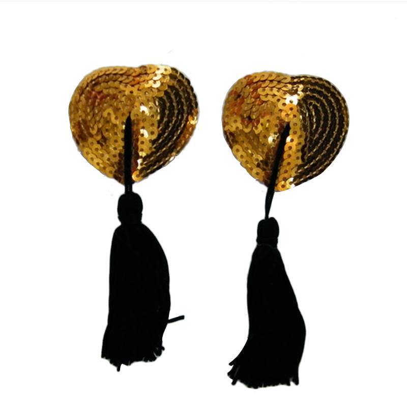 Sequin Heart Nipple Pasties with Tassels - Image 4