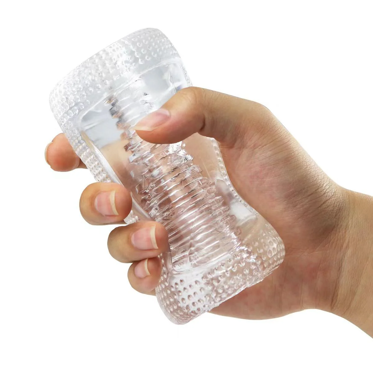 Super Stretchy Clear Ribbed Male Masturbator - Image 2