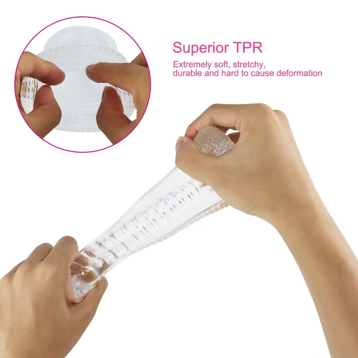 Super Stretchy Clear Ribbed Male Masturbator - Image 3
