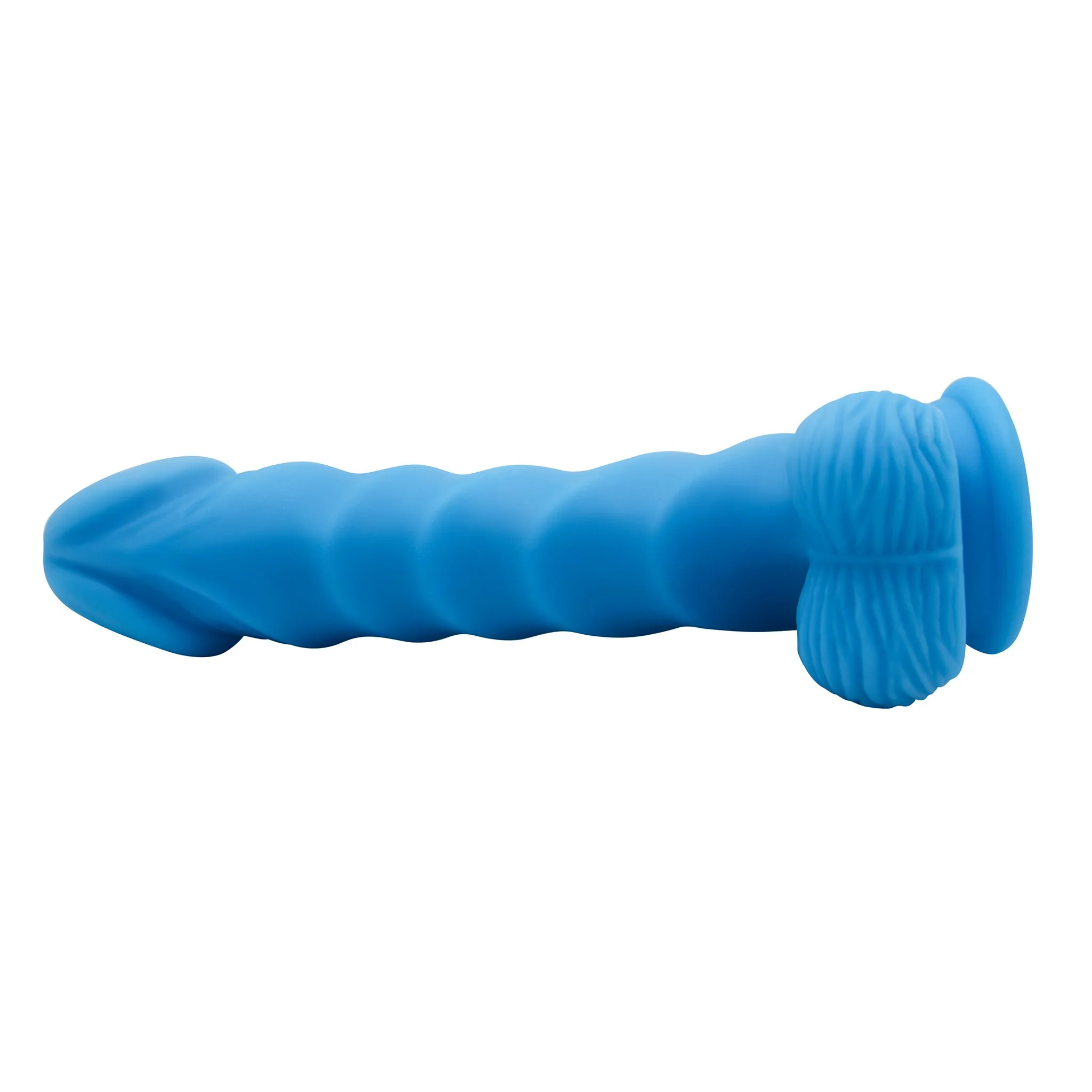 Blue Rippled Silicone G-Spot Dildo With Balls - Image 5